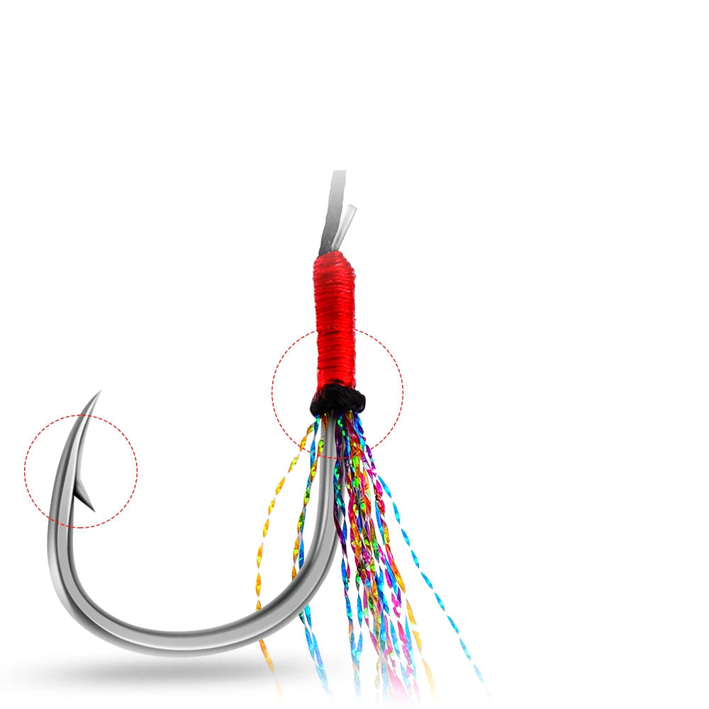 Fishing Hooks with multicolour Reflective Tassels